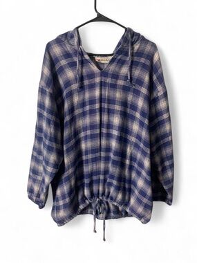 Vintage ON CALL Blue Plaid Oversized Cotton Beach Hoodie - One Size